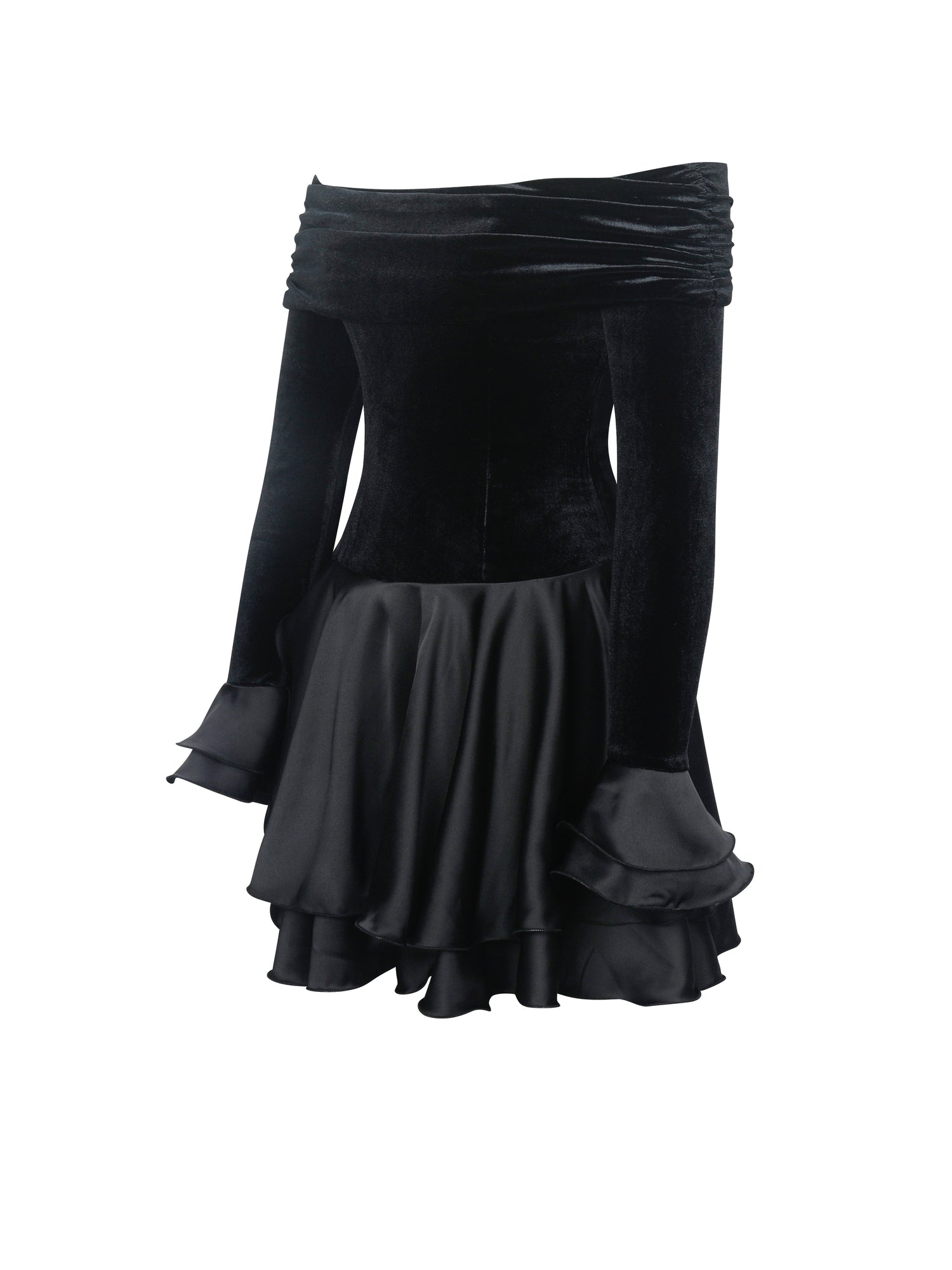 Magnolia Off-Shoulder Layered Satin Mini Dress | Black
