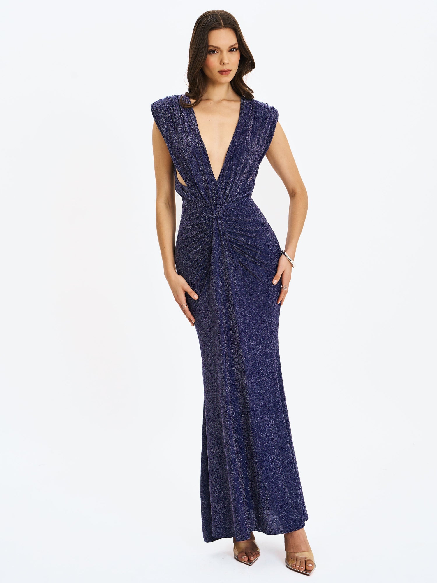 Terri Sparkle Plunging Backless Maxi Dress | Navy
