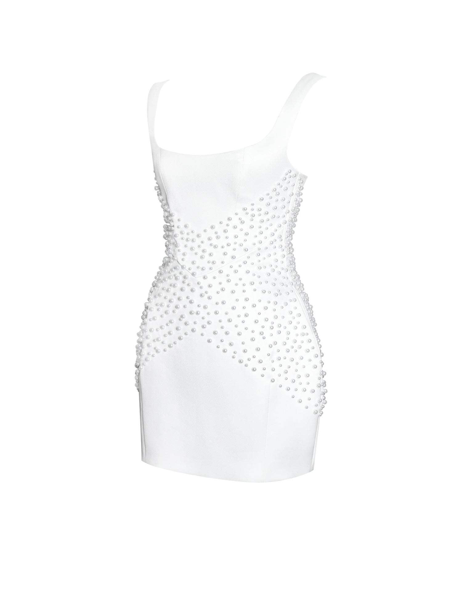Tais Pearl Beaded Cocoon Shape Sleeveless Mini Dress | White