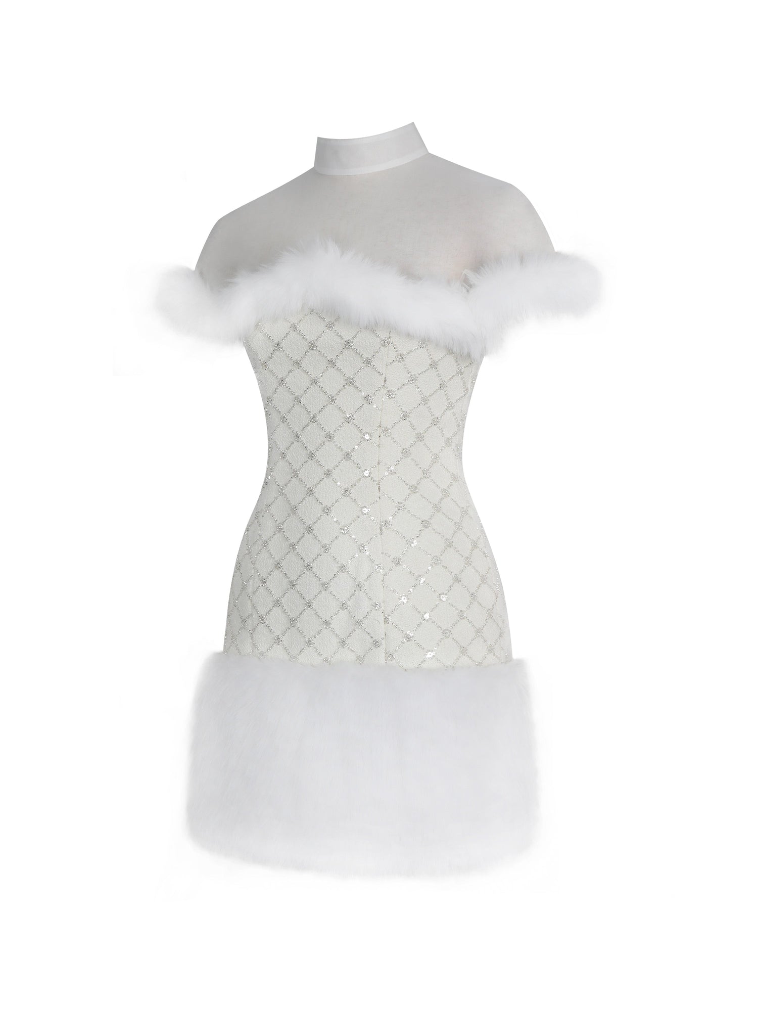 Taylor Fur Trimmed Beaded Boucle Mini Dress | Ivory