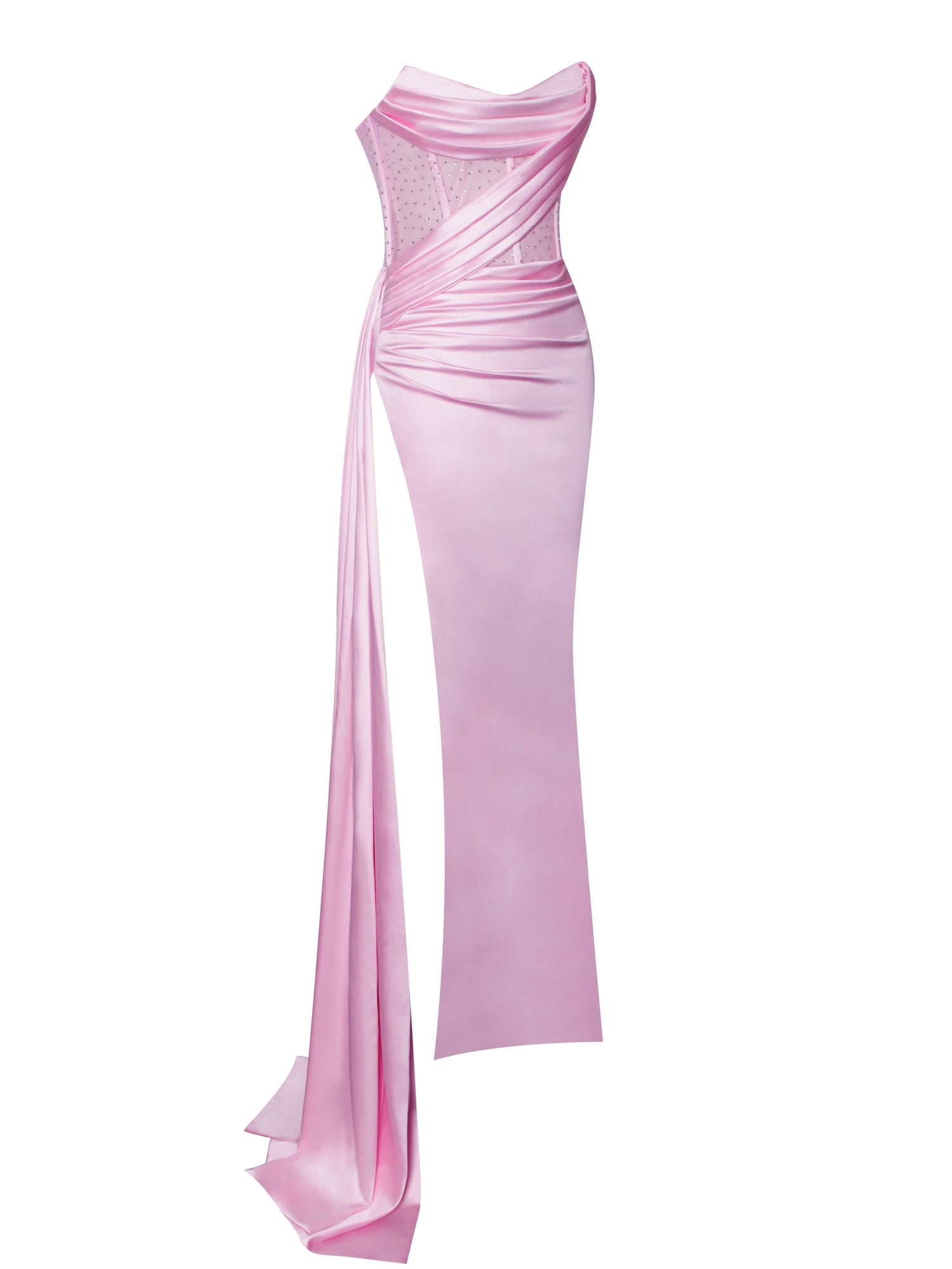 Holly Crystallized Corset High Slit Satin Gown | Pink