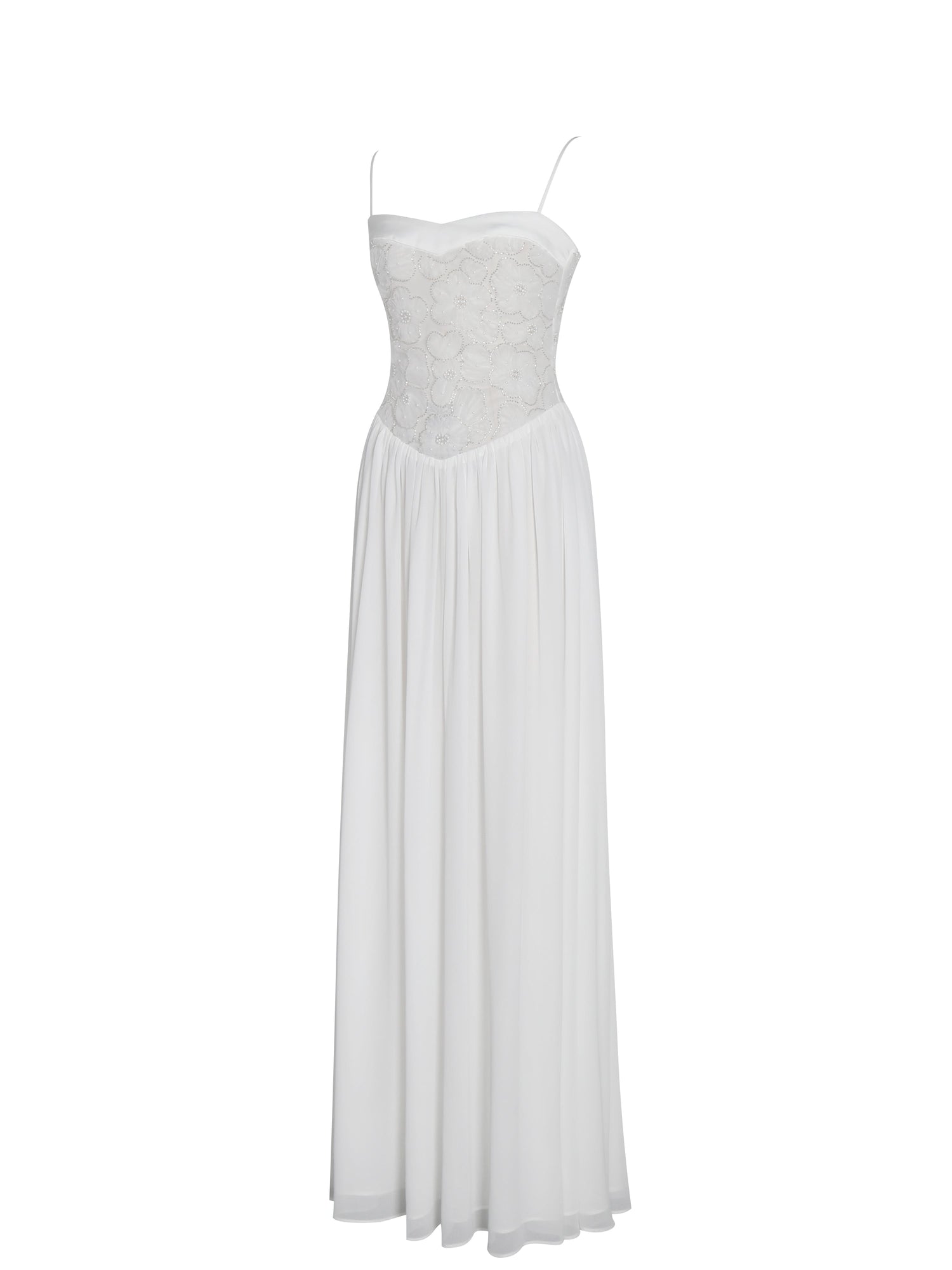 Ucille Embroidered Chiffon Maxi Dress | White