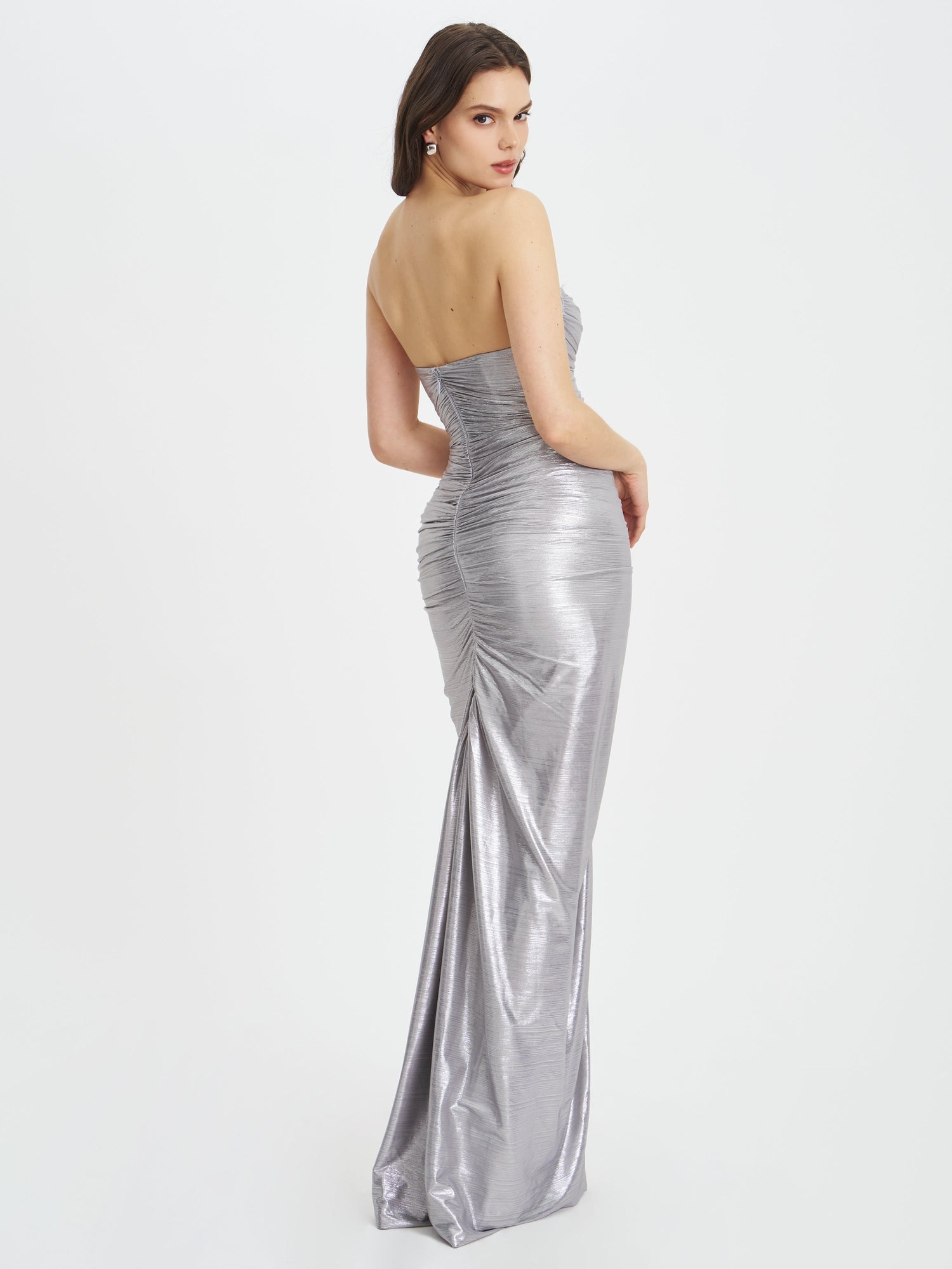 Sable Ruched Glitter Mermaid Gown | Silver