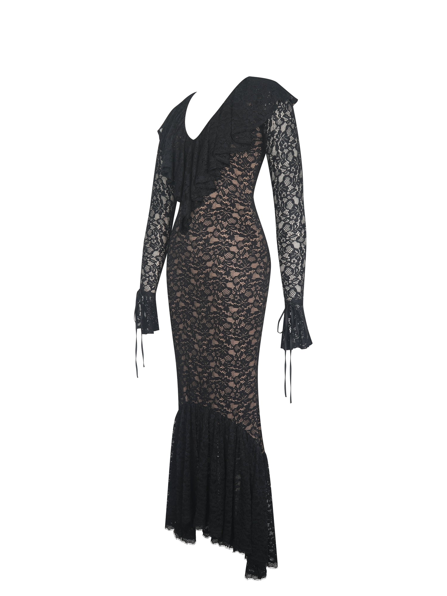 Parisa Lace Ruffled Mermaid Maxi Dress | Black