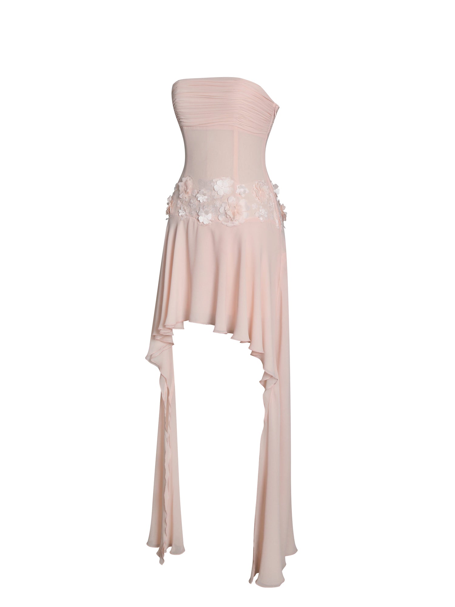 Mae Ruched Breast Applique Trim Trailing Dress | Pink