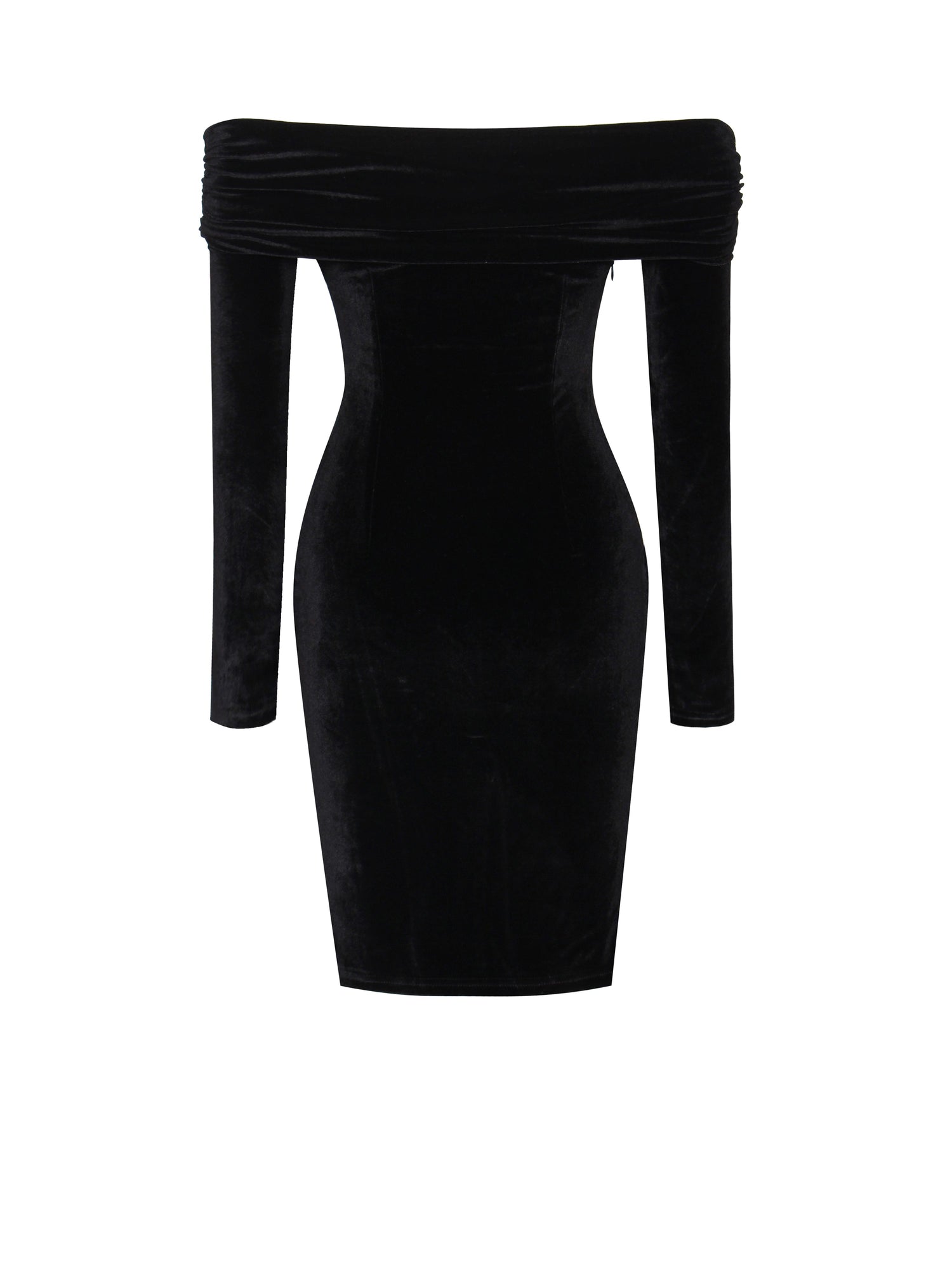 Ashton Off Shoulder Velvet Long Sleeve Bodycon Dress | Black