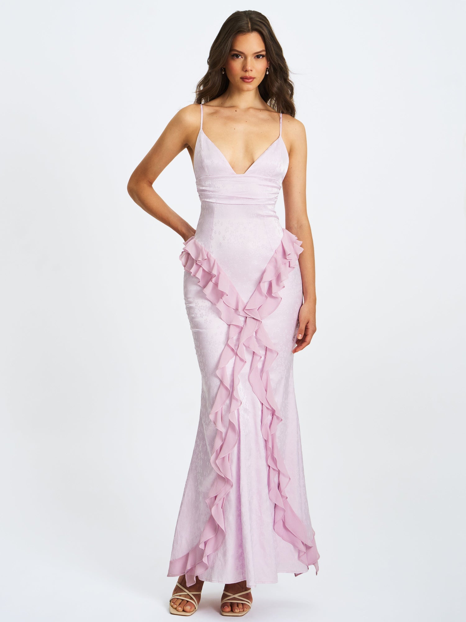 Paolina Taro Jacquard Ruffle Mermaid Maxi Dress | Pink