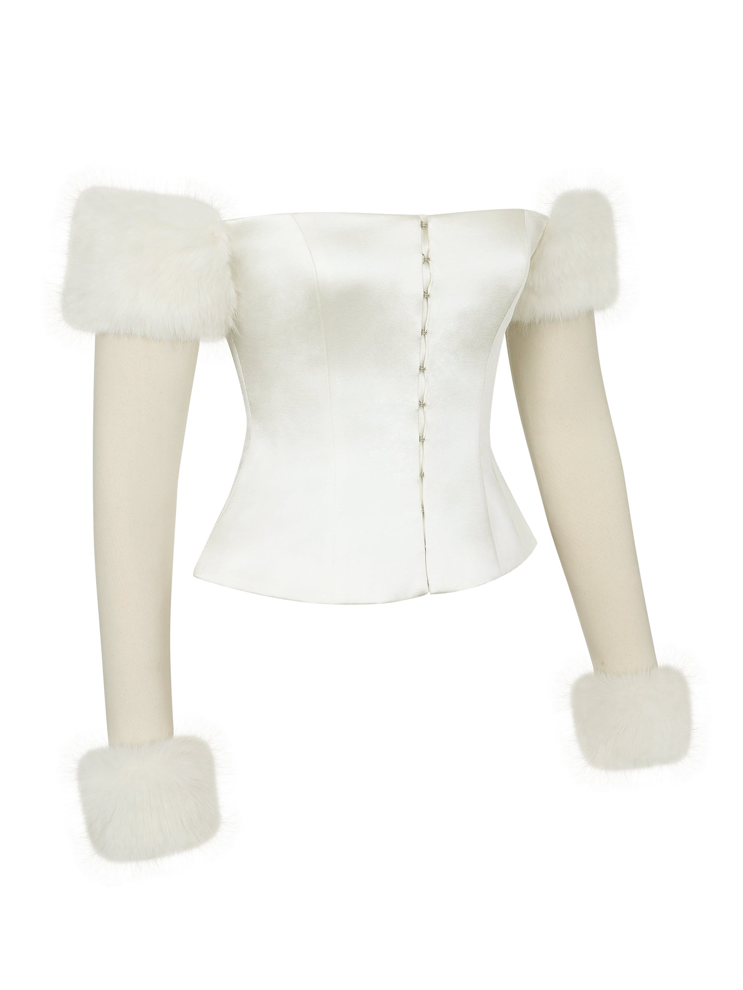 Nola Off-Shoulder Fur Trimmed Top | Ivory