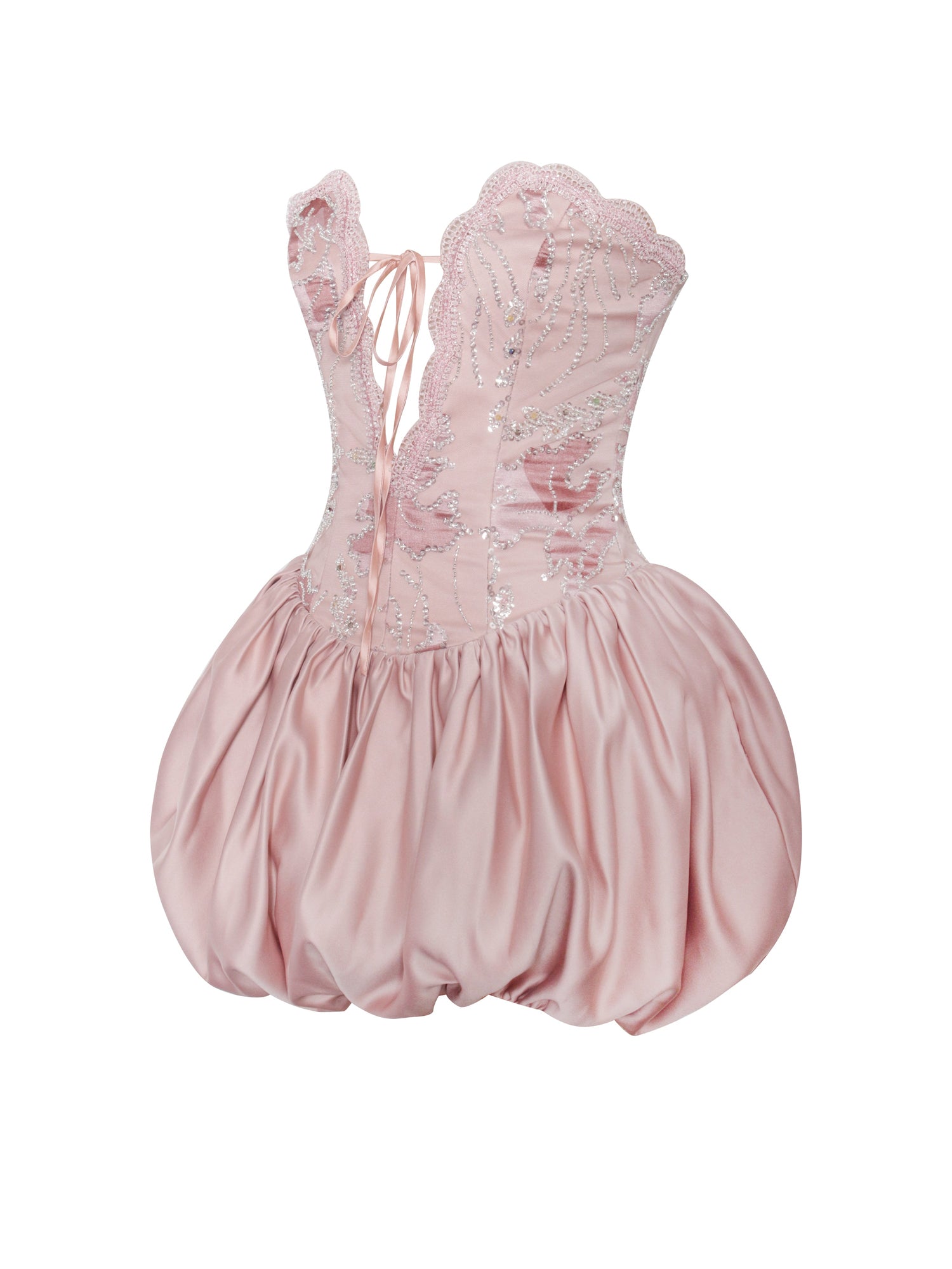 Palesa Ballet Style Embroidered Bubble Hem Mini Dress | Pink
