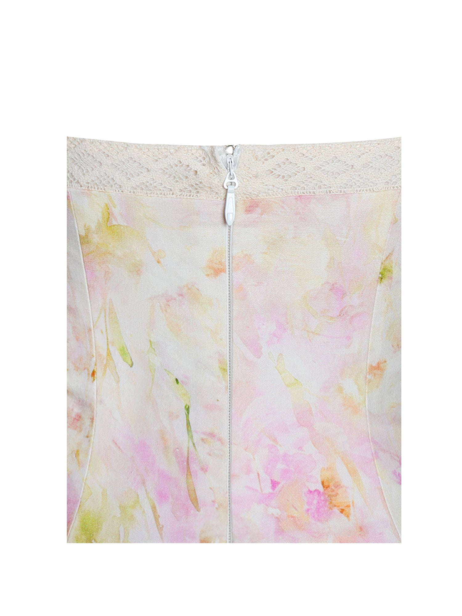 Zaina Floral Print Lace Trim Linen Midi Dress | Yellow and Pink