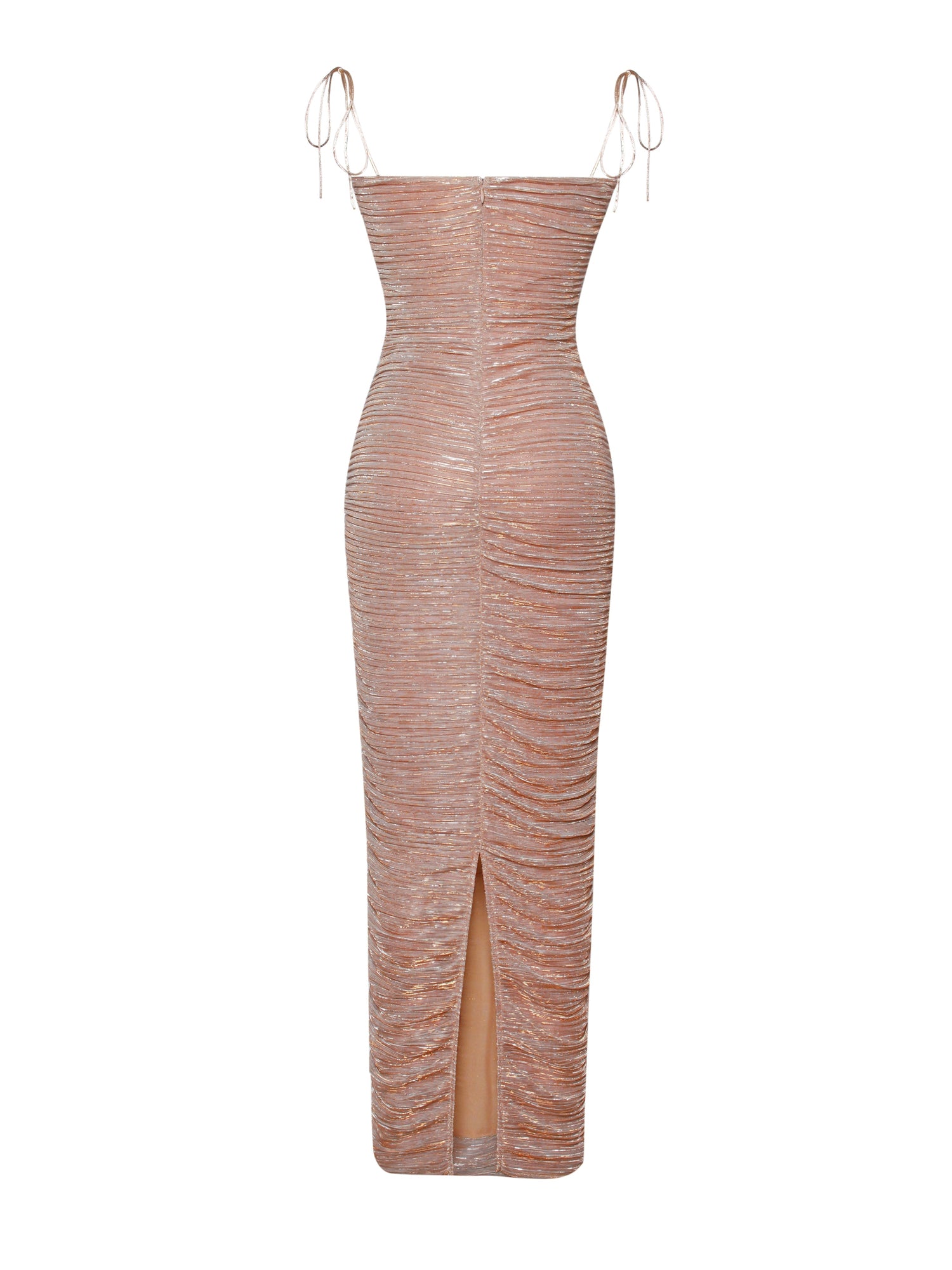 The Glint Ruched Chiffon Long Maxi Dress | Rose Gold