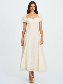 Pandora Bubble Sleeve Backless Maxi Dress | White