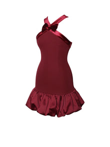 Barbra Cross Straps Bodycon Mini Dress with Bubble Hem | Red