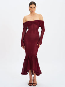 Kaedyn Off Shoulder Long Sleeve Crochet Mermaid Maxi Dress | Burgundy