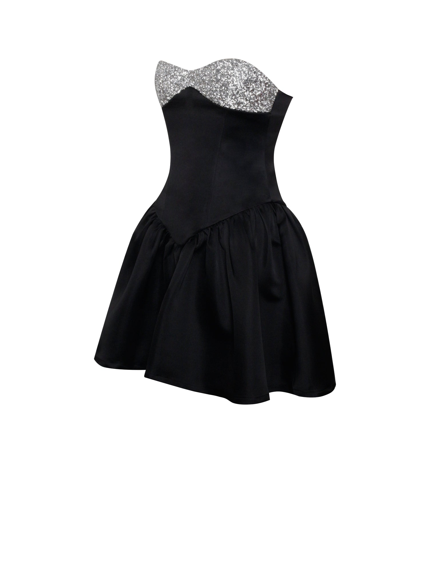 Silvia Satin Crystal Bustier A-Line Mini Dress | Black