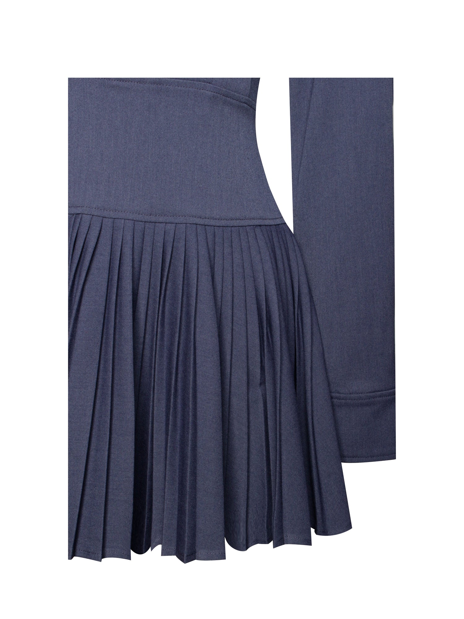 Valarie Denim Style Pleated Mini Dress | Navy Blue