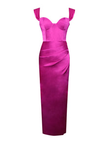 Zarah High Slit Corset Satin Dress | Fuchsia