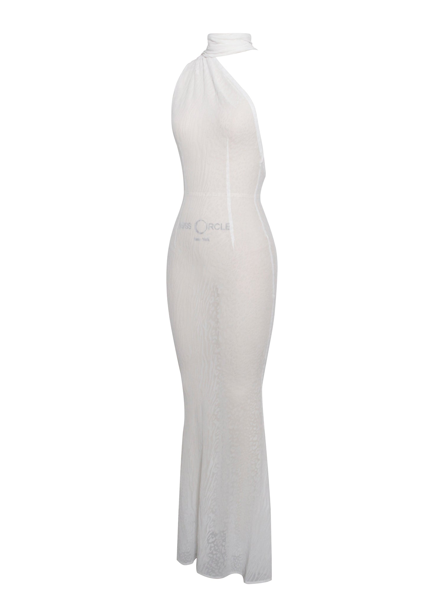 Olena Burnout Velvet Animal Print Mesh Halter Neck Maxi Dress | White