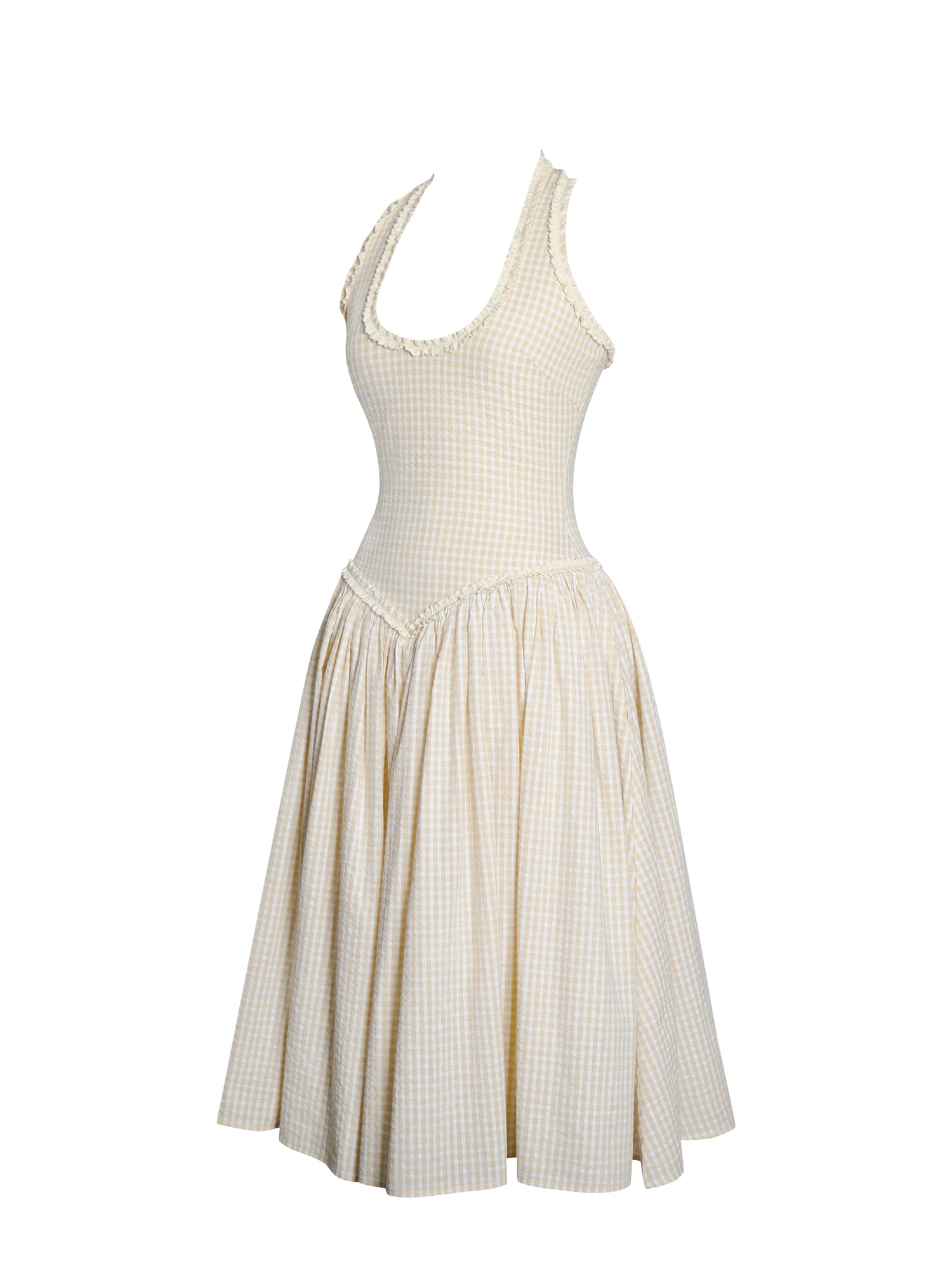 Idella U Neck Midi Dress | Yellow Gingham