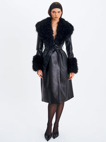 Zariah Faux Fur Trimmed Longline Coat | Black