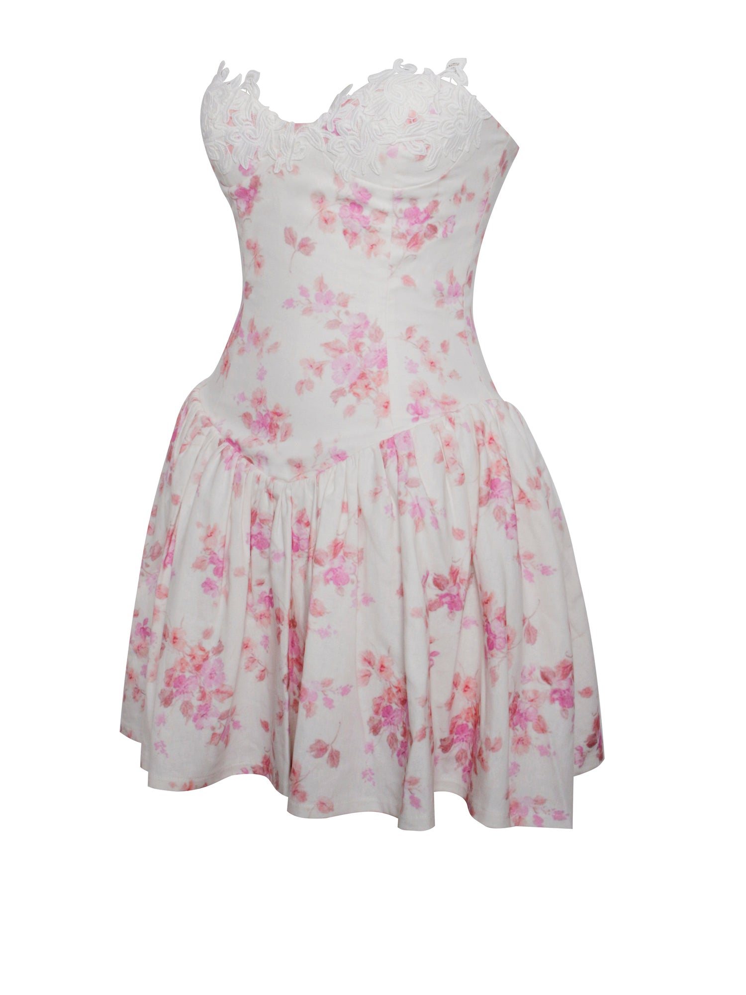 Samara Floral Drop Waist Linen Corset Puffy Mini Dress | Floral Print