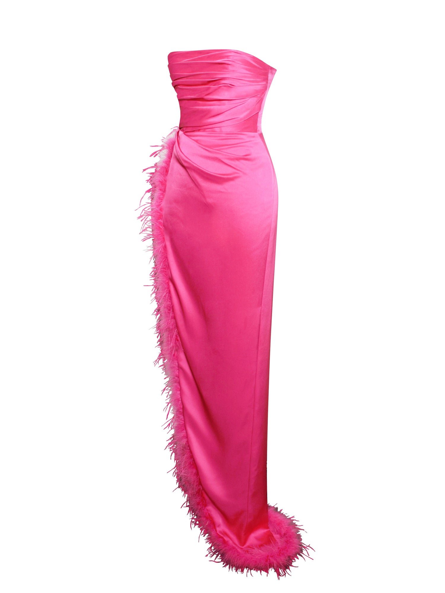 Perrin Feather Dress High Slit Gown | Fuchsia Pink