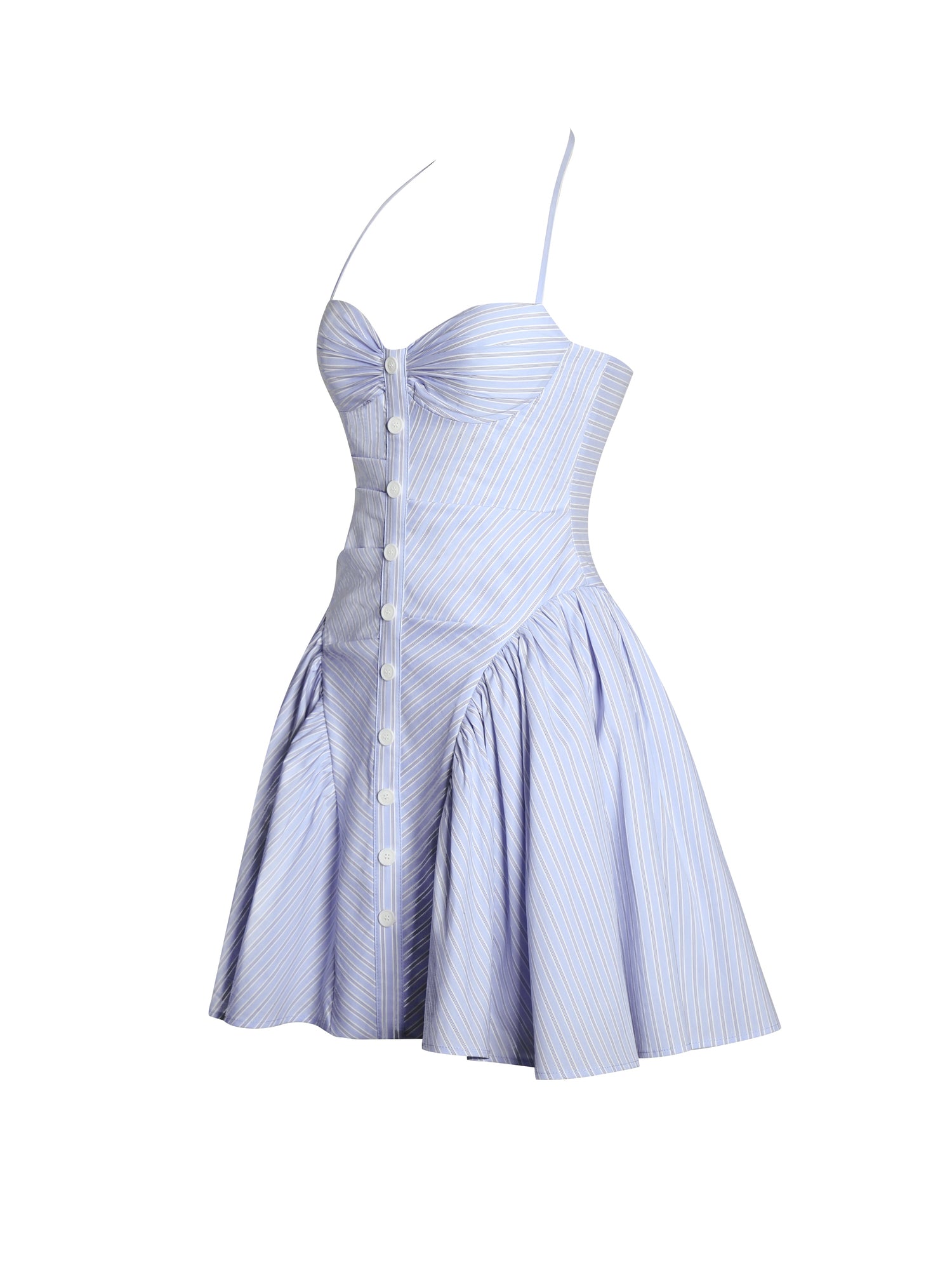 Melody Cotton Poplin Stripe Halter Drop Waist Mini Dress | Baby Blue