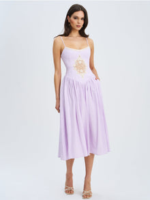 Jaclyn Lace Trim Cutout Seersucker Midi Dress | Lavender