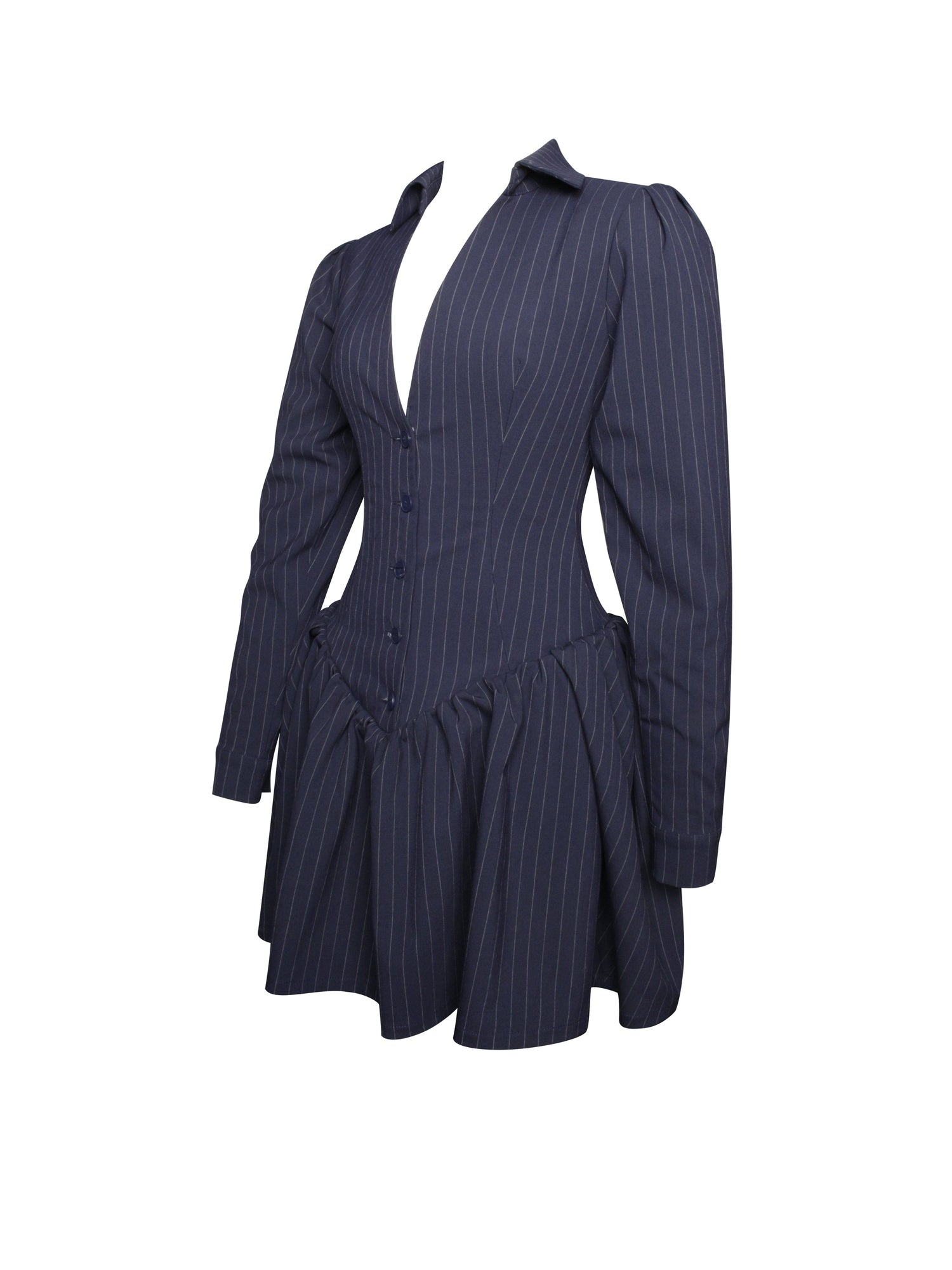 Xabrina Pinstripe Long Sleeve Shirt Mini Dress | Navy Blue