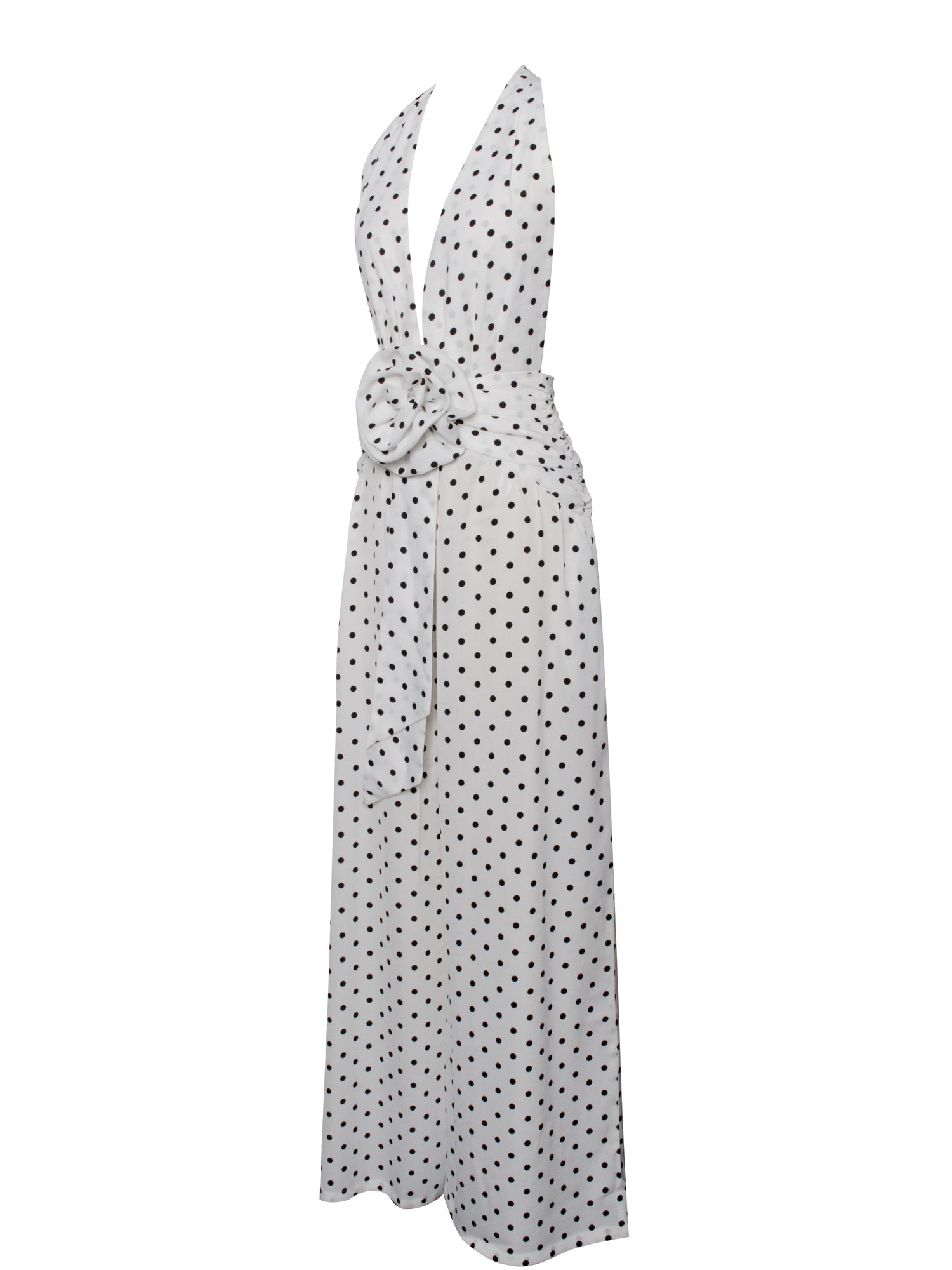 Oriana Halter Jumpsuit | White Polka Dots
