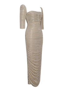 Sorrel Ruched Chiffon Long Maxi Dress | Gold