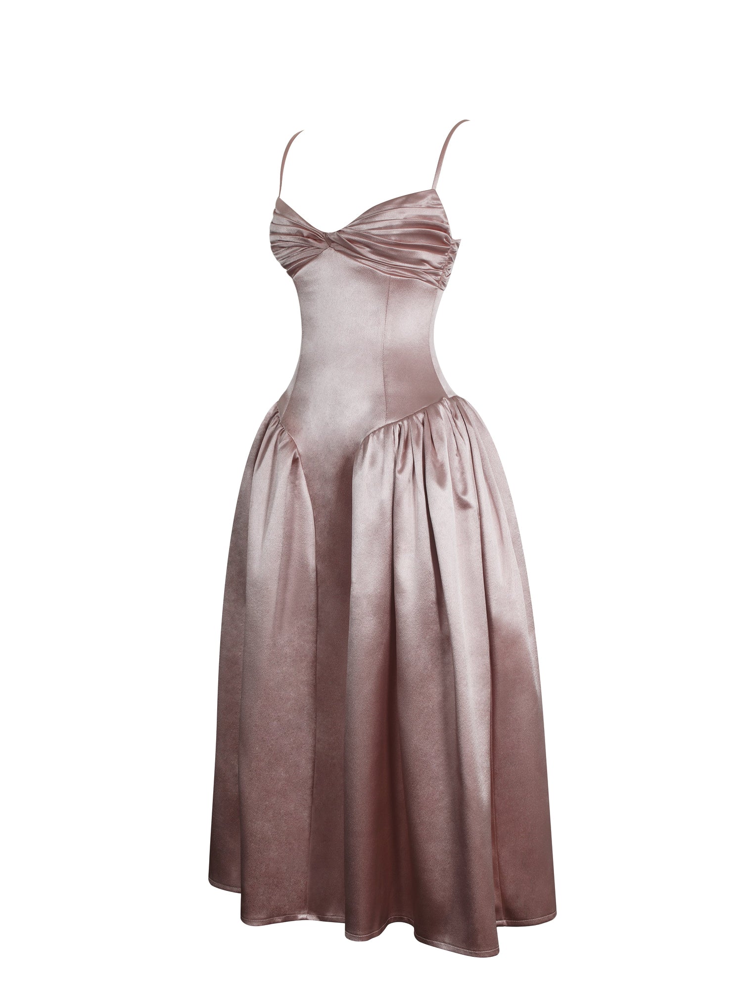 Tullia Satin Ruched Midi Dress | Dusty Rose