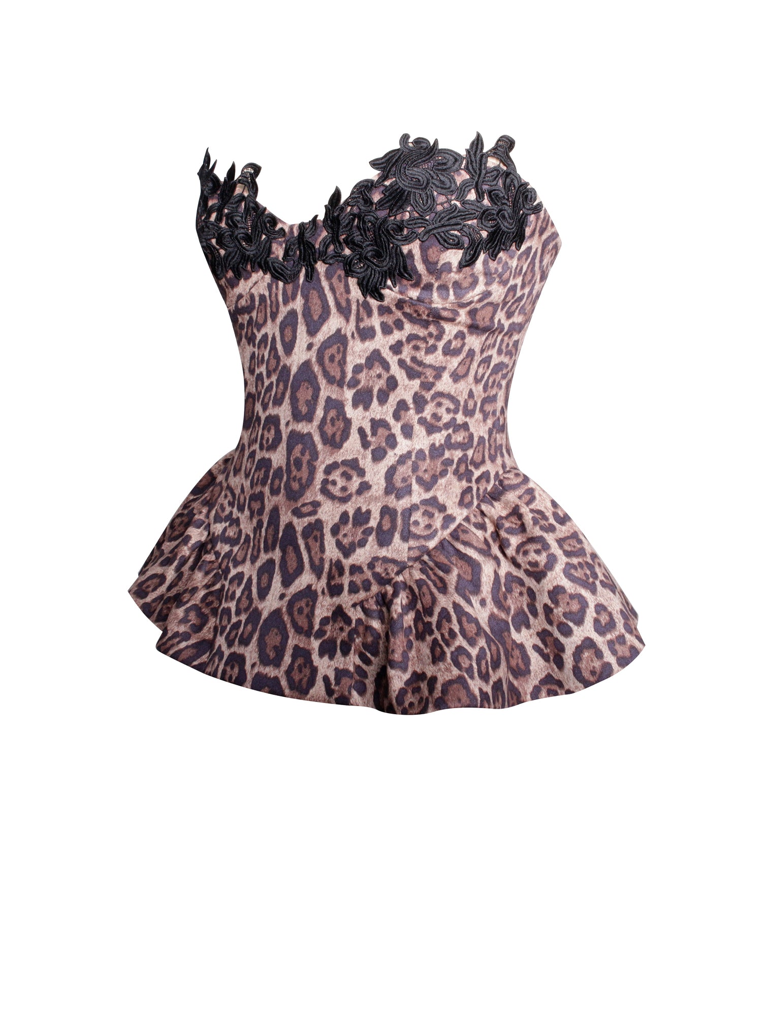 Qiara Peplum Top with Lace Trim | Cheetah Print