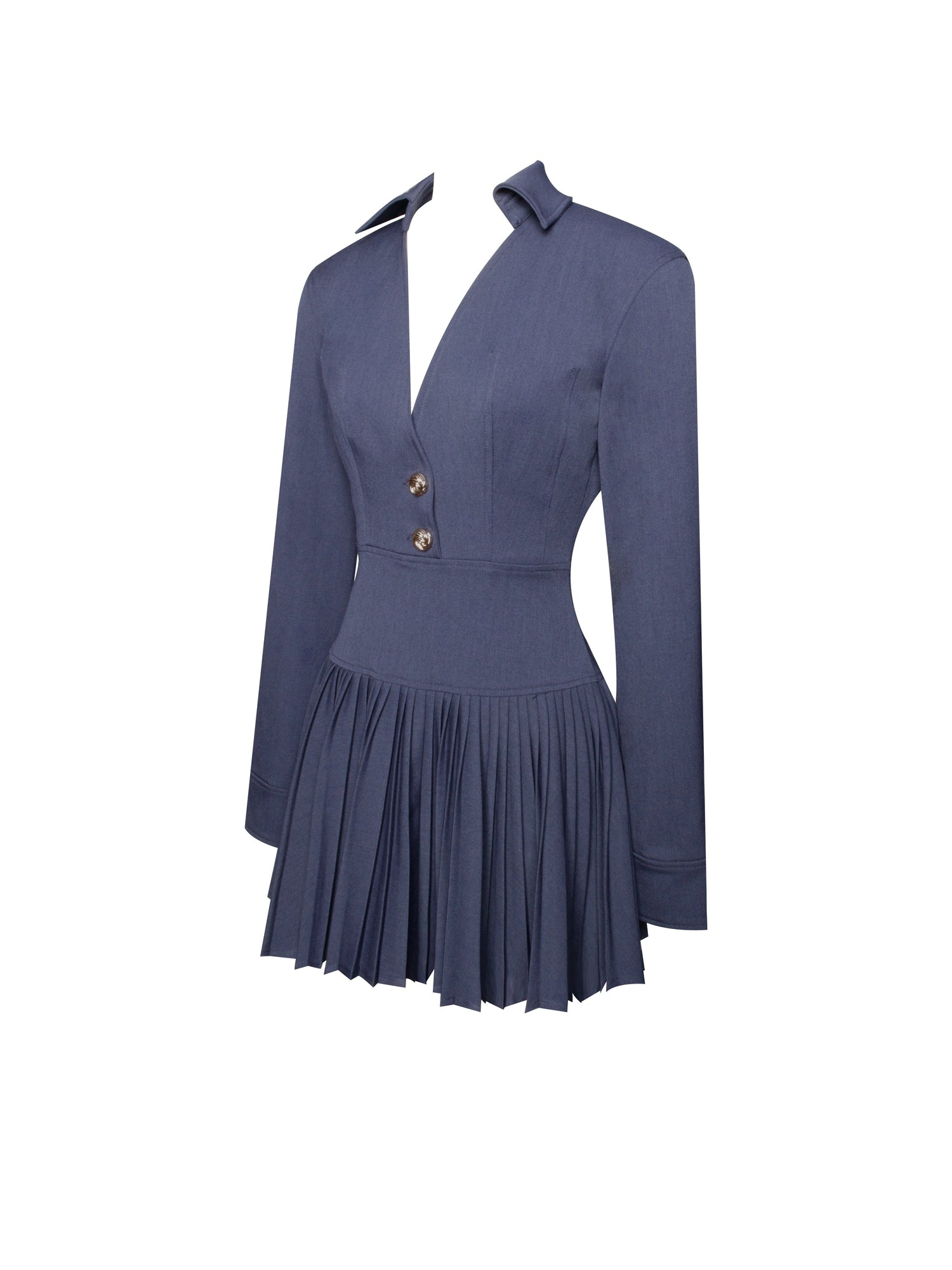 Valarie Denim Style Pleated Mini Dress | Navy Blue