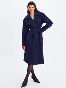 Jaelyn Wool Blend Double-Breasted Belted Coat | Midnight Blue