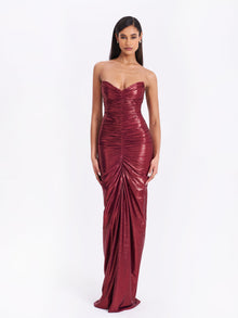 Sable Ruched Glitter Mermaid Gown | Burgundy