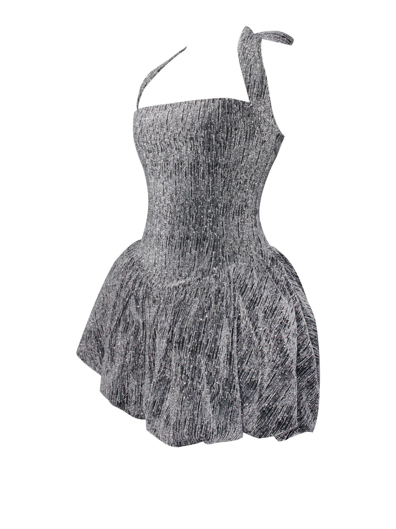 Naomie Crystal Embellished Bubble Hem Halter Mini Dress | Silver/Grey