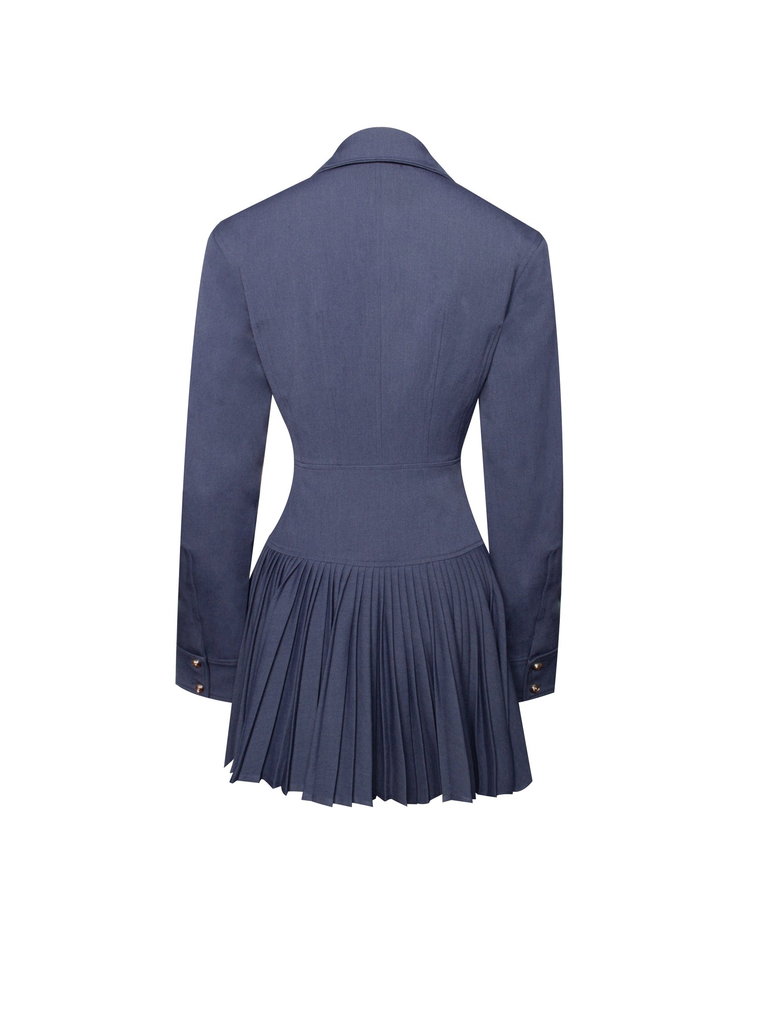 Valarie Denim Style Pleated Mini Dress | Navy Blue