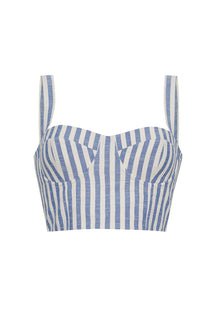 Claudine Top | Ivory Blue Striped Seersucker