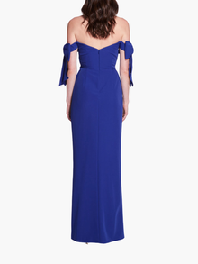 Taffeta Off Shoulder Bow Sleeve Gown | Lapis
