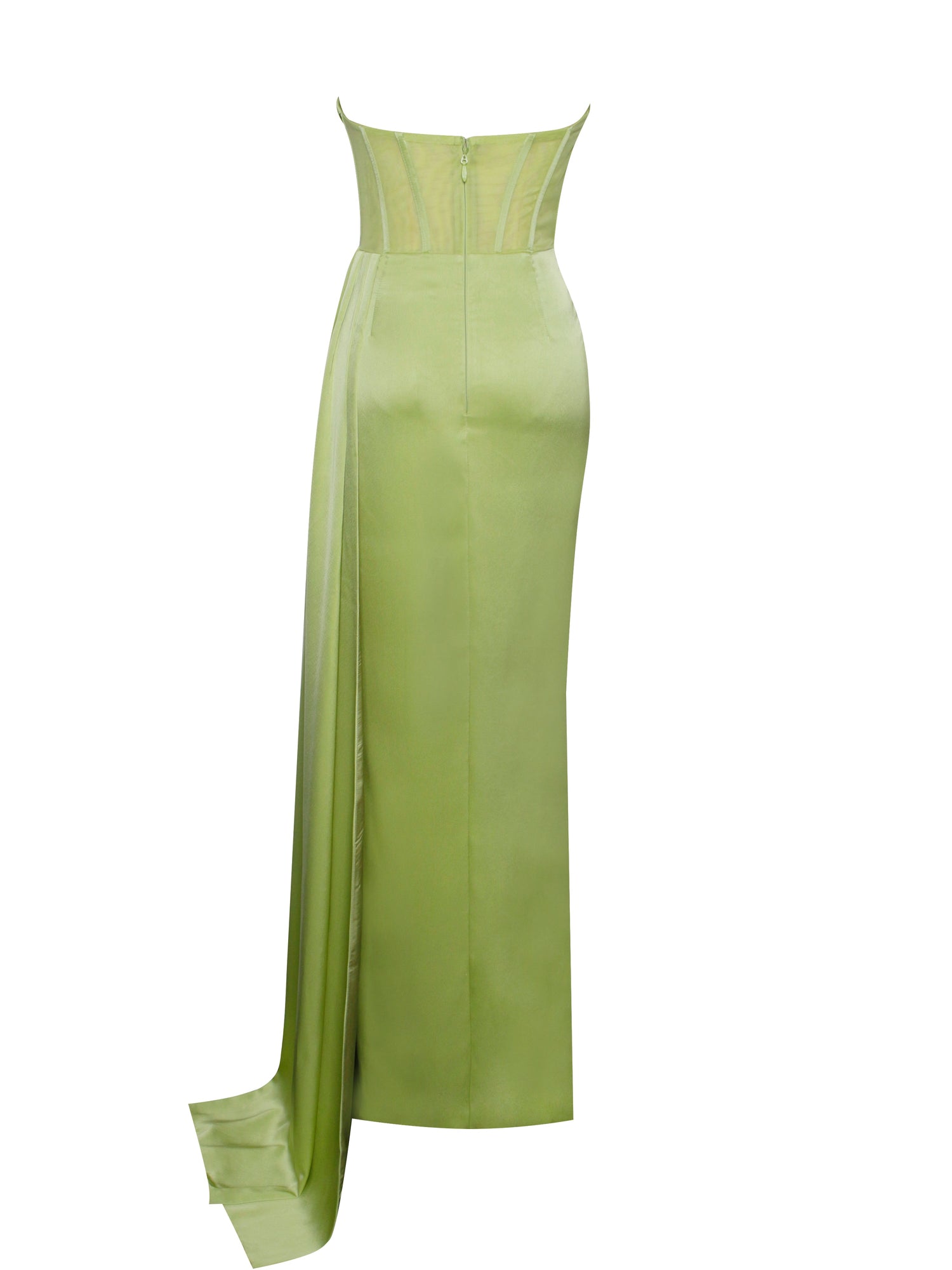 Prisa High Slit Satin Corset Gown | Lime