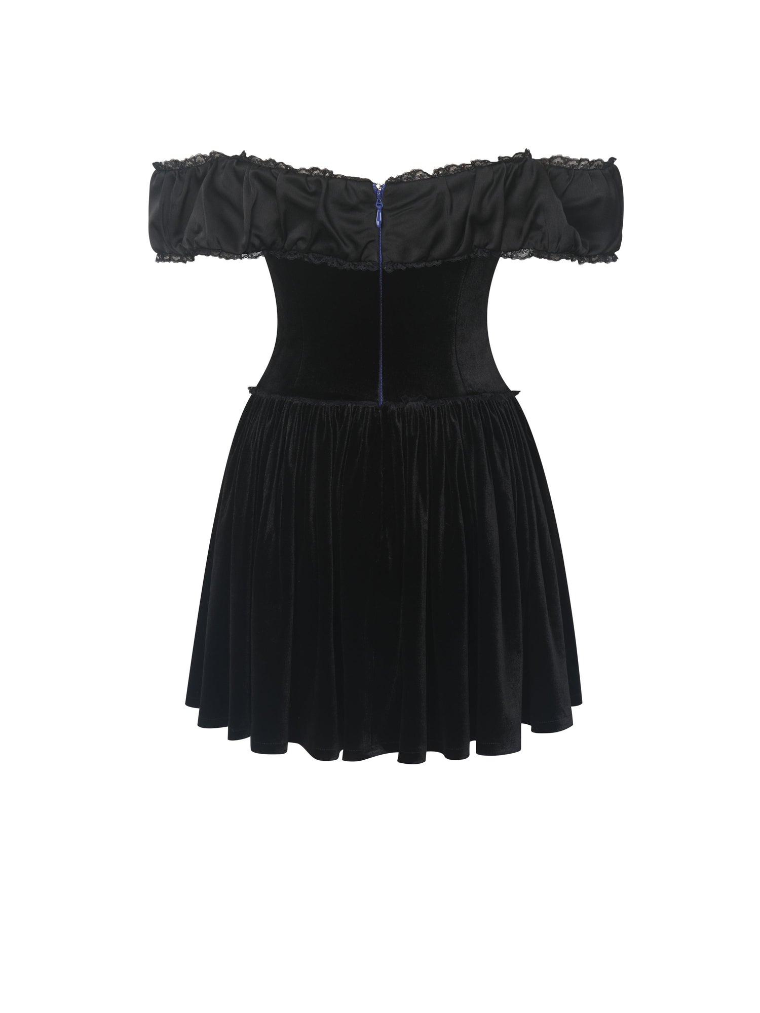 Daisha Lace Trimmed Off-Shoulder Ruched Mini Dress | Black