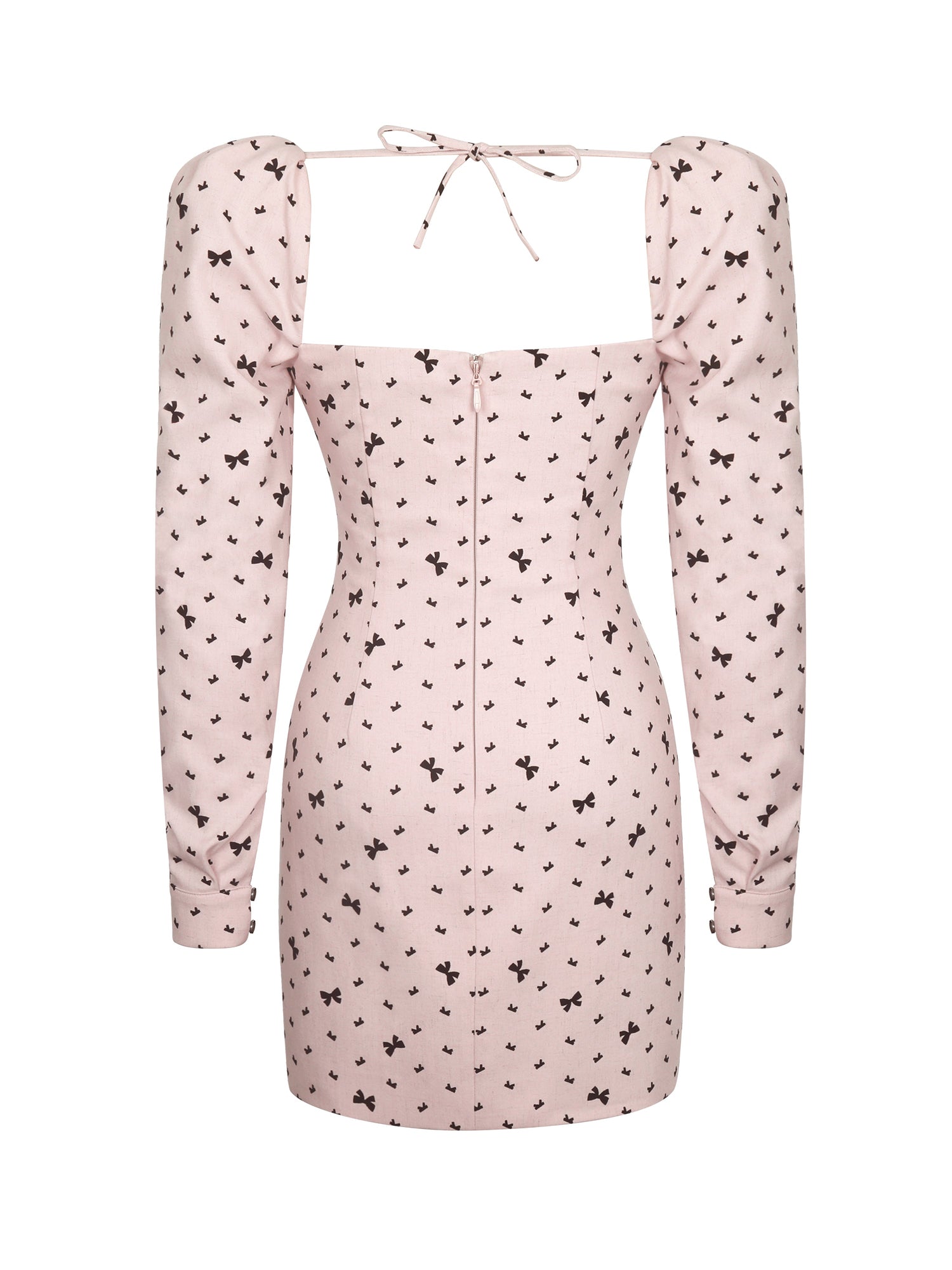 Perla Ruched Bust Velvet-Embossed Bow Mini Dress | Baby Pink