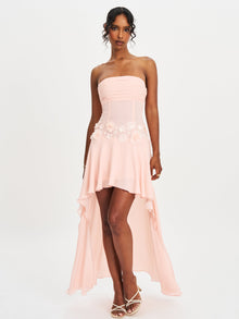 Mae Ruched Breast Applique Trim Trailing Dress | Pink