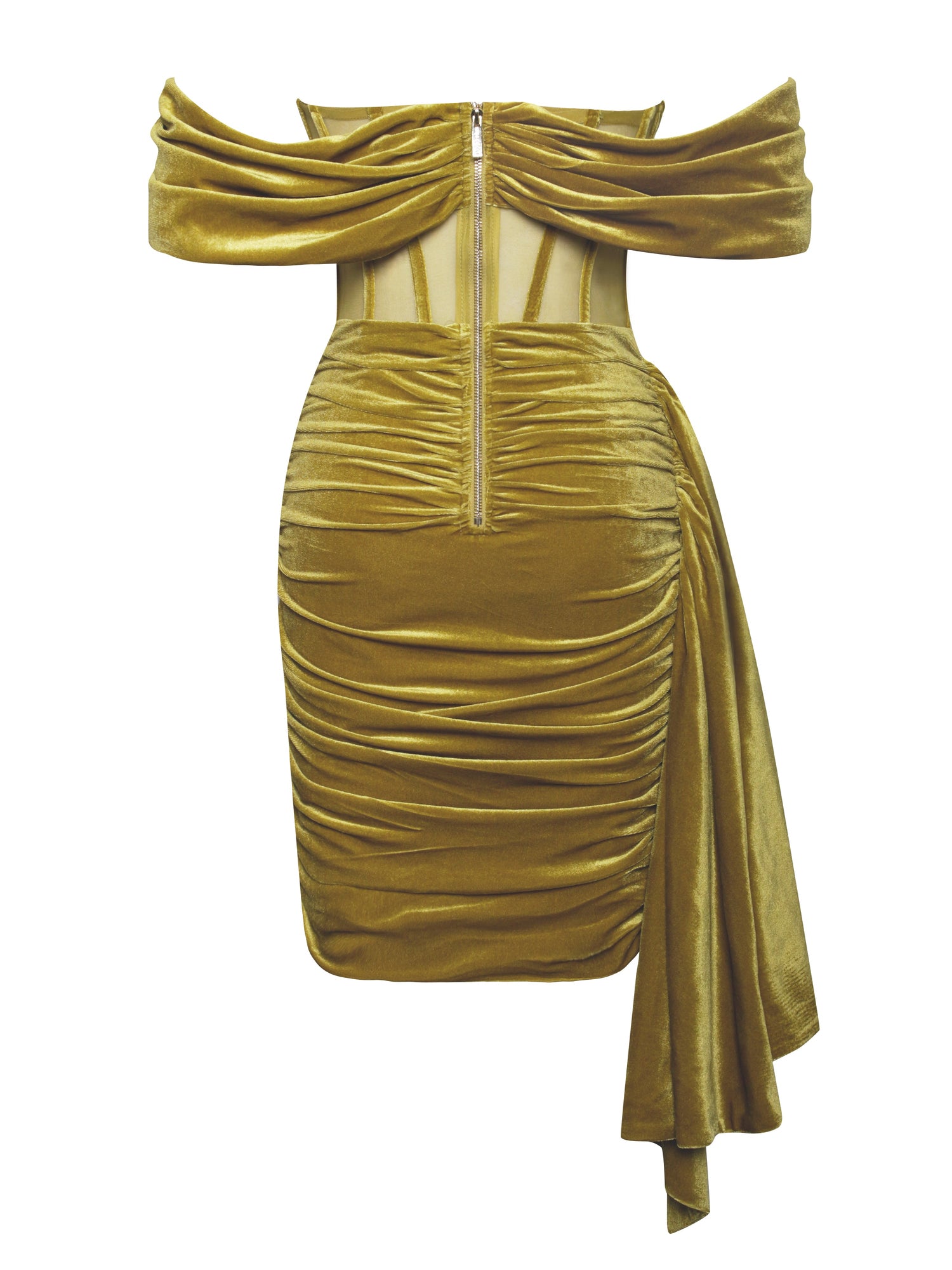 Irisa Draping Off Shoulder Corset Dress | Gold