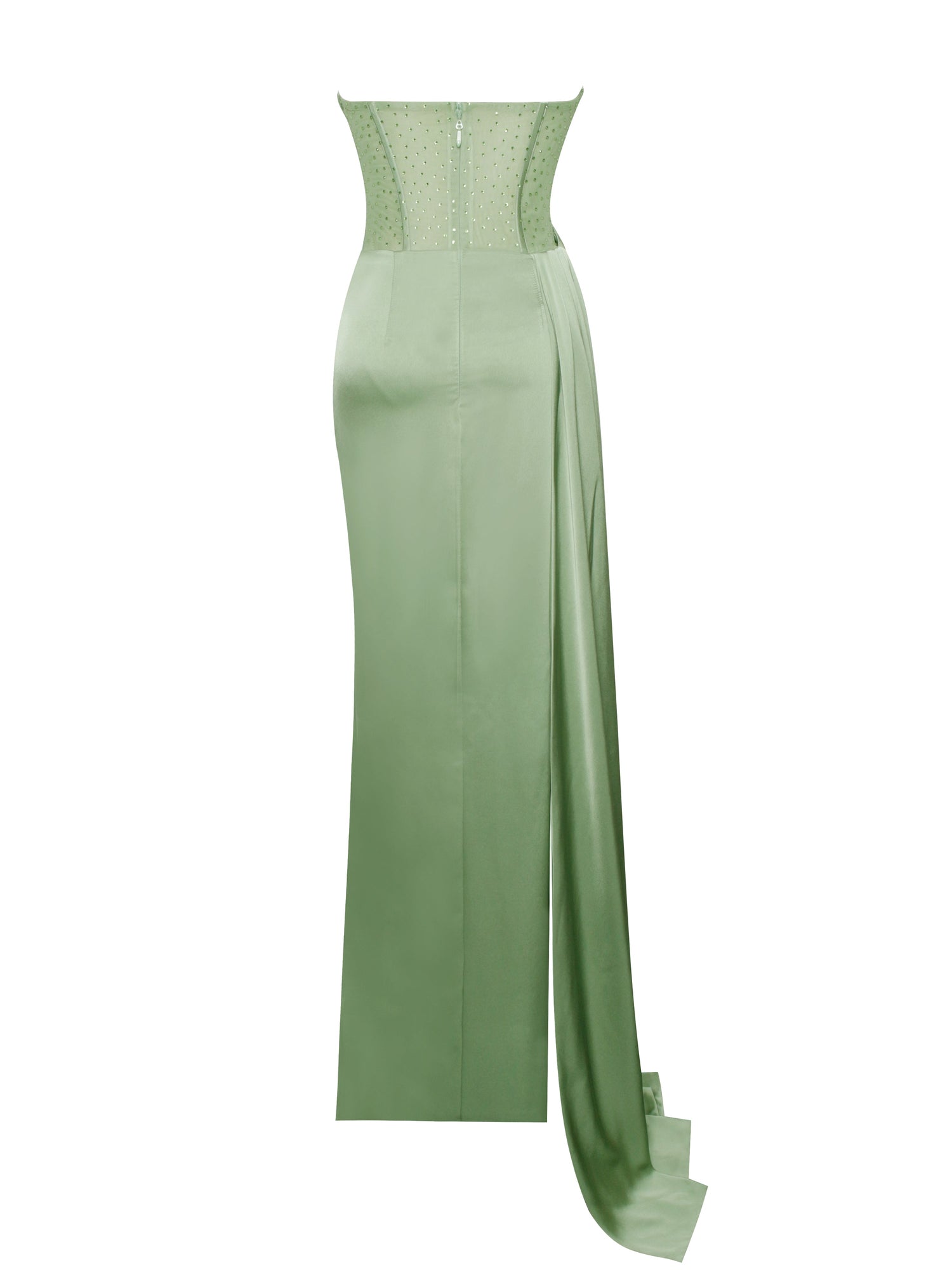Holly Crystallized Corset High Slit Satin Gown | Basil