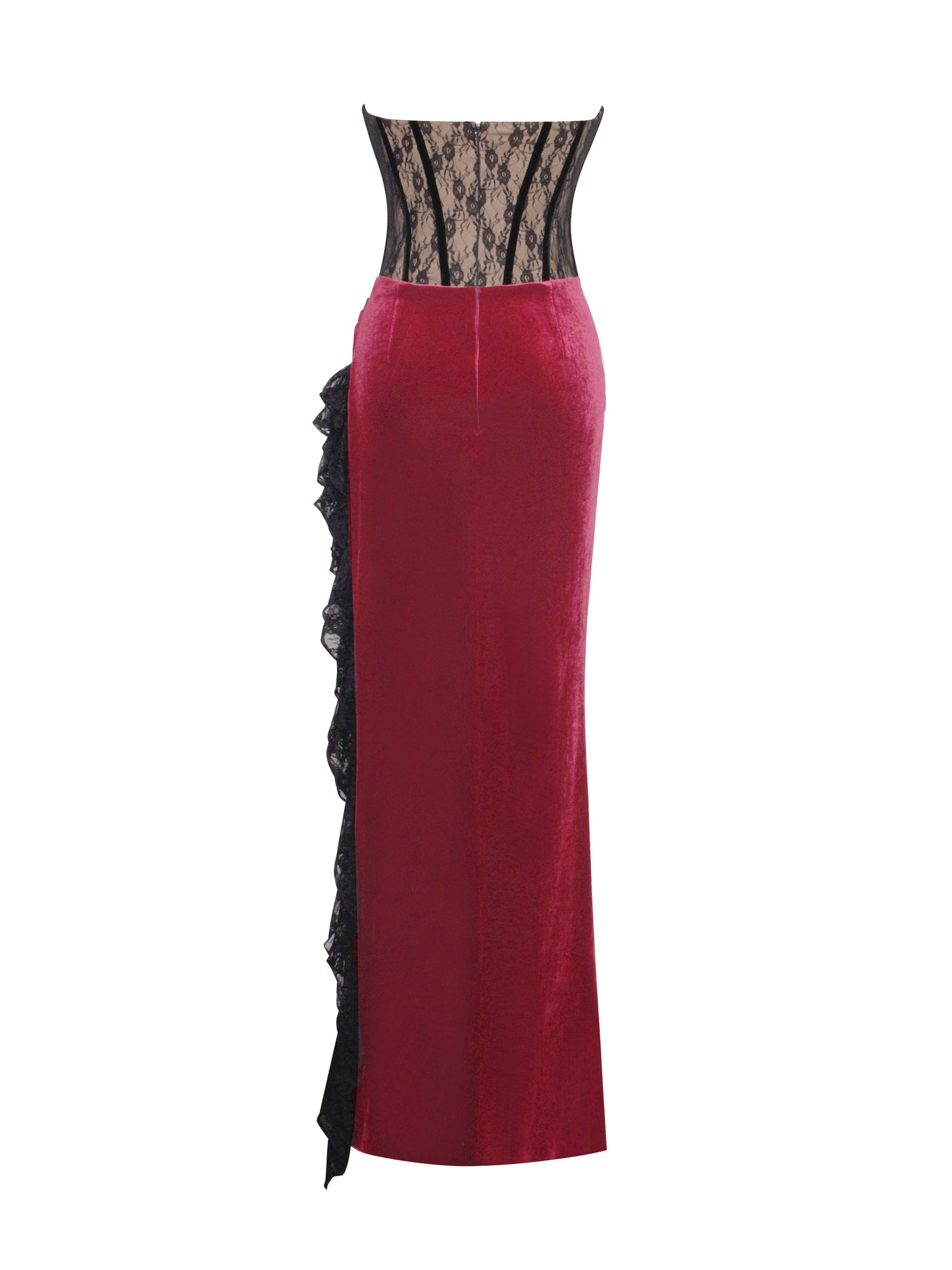 Gaia Lace Velvet Corset Side Slit Dress | Burgundy