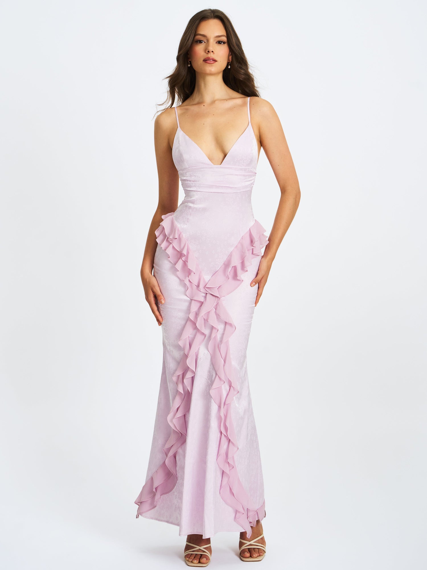 Paolina Taro Jacquard Ruffle Mermaid Maxi Dress | Pink