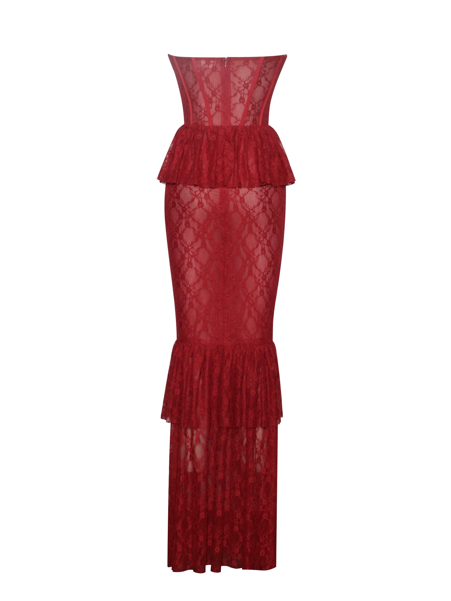 Quennell Lace Corset Maxi Dress | Burgundy