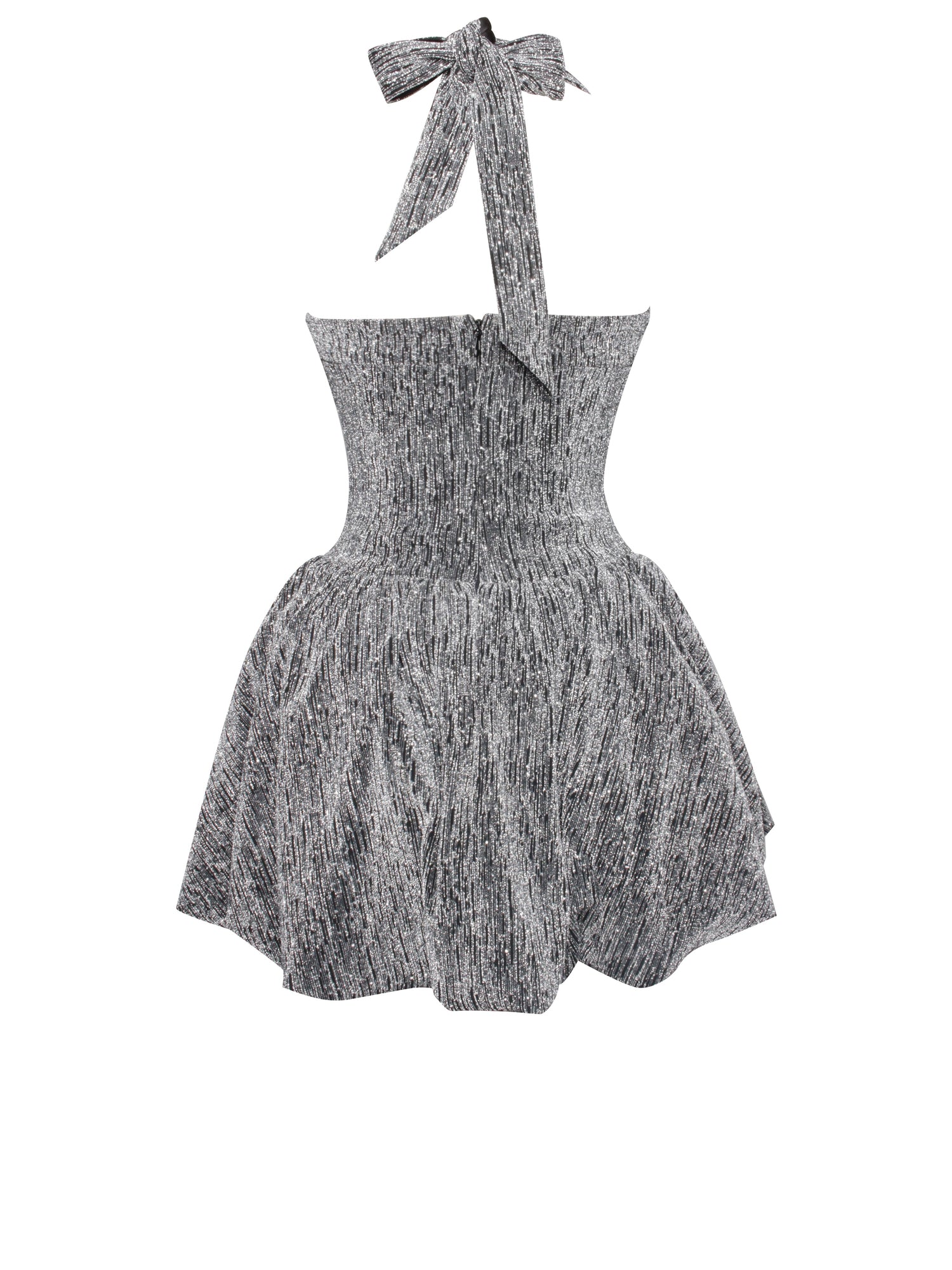 Naomie Crystal Embellished Bubble Hem Halter Mini Dress | Silver/Grey